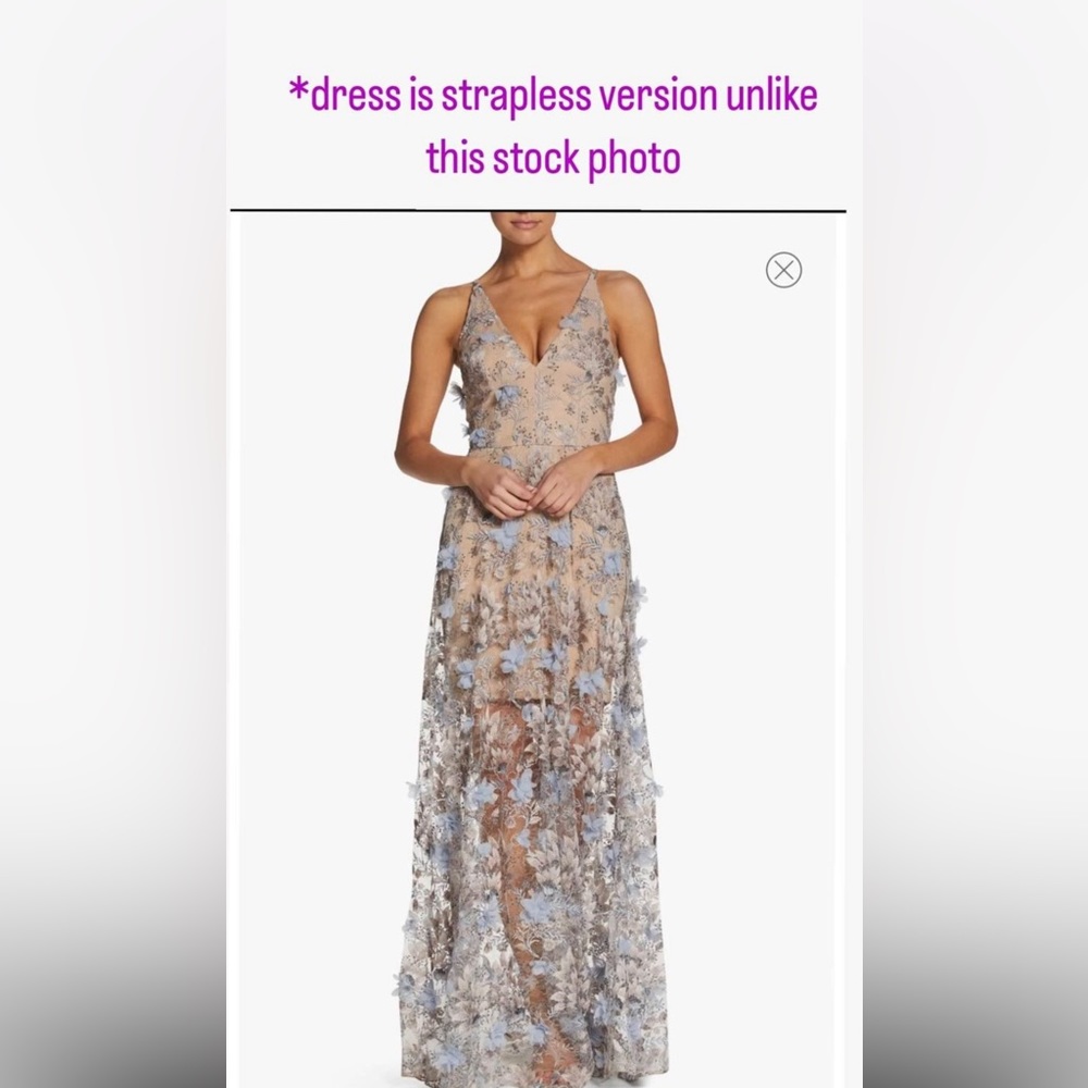 3D petals sheer strapless gown